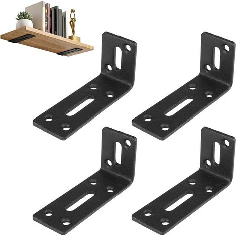 4 Pièces D'équerres Métalliques Noires, Supports De Fixation Réglables Avec Trou Oblong, équerre à 90 Degrés, équerre En L Fendue à Trou Oblong Pour Table, Chaise, Bibliothèque (1/5)