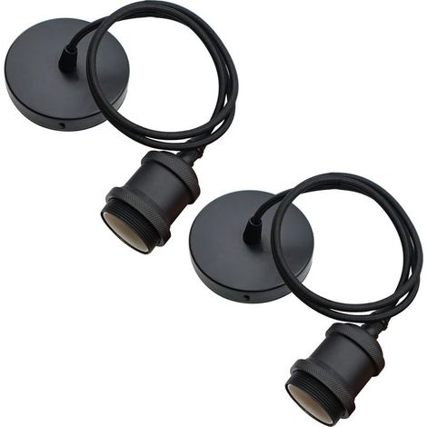Lot de 2 Suspension Luminaire E27 Pendentif Lampes Suspendues Accessoires Pendule corde 100CM Câble de Suspension Noir pour éclairage au Plafond Salon Chambre Cuisine(A) (1/5)