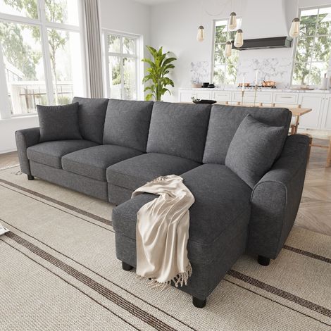 Divano moderno in chenille a forma di L 3 posti + divano angolare con chaise longue, chaise longue con spazio di stoccaggio apribile, schienale pieghevole con portabicchieri, divano modulare multifunz (1/5)