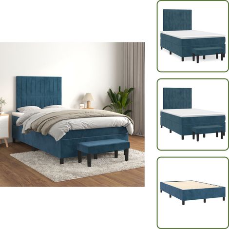 Boxspringbett mit Matratze Dunkelblau 120x200 cm Samt - Samtbett - Boxspringbett - Doppelbett - Bettauflage - Nachttisch (1/5)