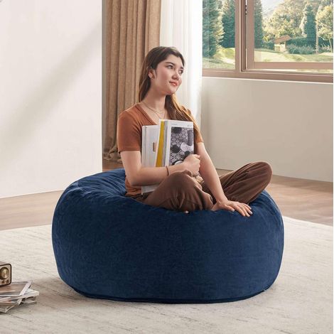 Poltrona a sacco 90x90x50 cm in tessuto blu salvaspazio FloraGrace (1/5)