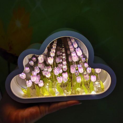Lampe De Bureau Tulipe Nuage - Veilleuse LED DIY Avec 20 Fleurs Artificielles - Décoration Table Bureau Chambre - Sans Piles (1/5)