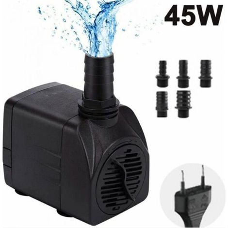 Mini pompe submersible réglable de 45 W, ultra-silencieuse, adaptée aux bassins, fontaines et aquariums, livrée avec 5 buses. (1/4)