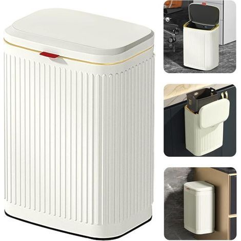 Poubelle suspendue avec couvercle en acier inoxydable. poubelle à compost. poubelle de cuisine intérieure à montage mural pour salle de bain (2.1 gallons. 8 litres ivoire) (1/5)