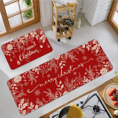 Lot de 2 Tapis de Cuisine,40x60cm et 40x120cm,Velours Cristal,Antidérapant,Noël (1/4)
