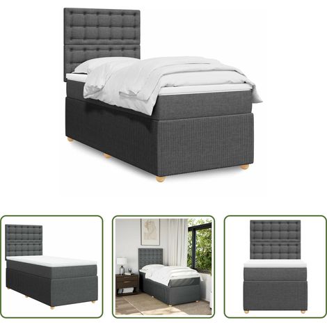 vidaXL Matelas à ressorts ensachés - Sommier à lattes de lit avec matelas Gris foncé 100x200cm Tissu (1/5)
