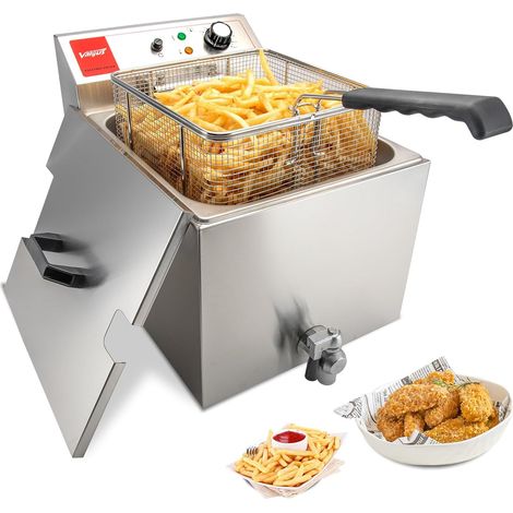 Friteuse électrique en acier inoxydable 3000W 16L friteuse avec vidange, panier et couvercle pour les restaurants à usage commercial (1/5)