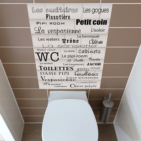 Sticker Autocollant Toilettes Décoratif Illustration Façons de Parler, 68 cm X 48 cm, Fond Rouleaux Papier, Décoration Murale (1/4)