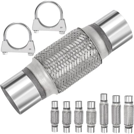 tuyaux d'échappement flexibles en acier inoxydable - Double tresse - Colliers de serrage en U - Pour voitures, camions, bus (6,3 x 15,2 x 25,4 cm) (1/5)