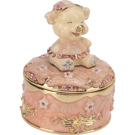 Boîte à bijoux en forme de cochon à charnière, design ajouré, aspect mignon, décorée à la main, idéale pour ranger vos bijoux ou offrir. (1/5)