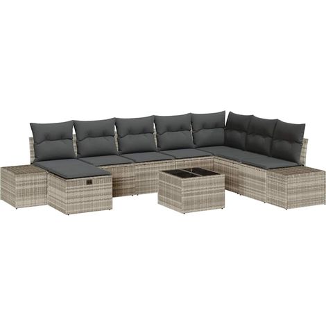 Maison Exclusive - Set Divano da Giardino 9 pz Grigio chiaro polyrattan (1/5)