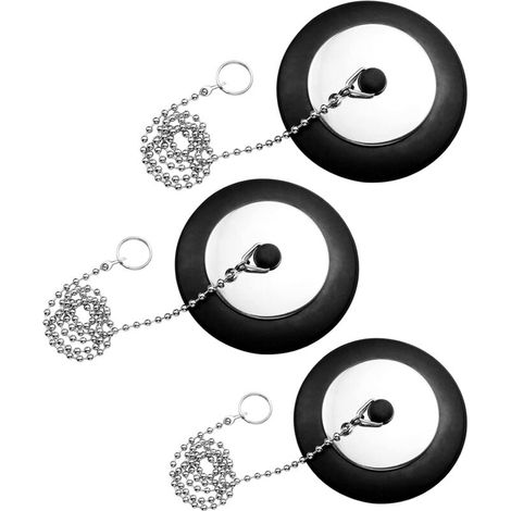 Noir - Lot de 3 bouchons d'évier en caoutchouc avec chaîne à boules 40mm/43mm/50mm bouchons d'évier de cuisine de salle de bain (3 tailles)