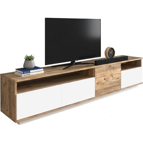 Dmora - Mobile porta TV Axi, Credenza da soggiorno, Armadio basso per TV, Base parete attrezzata, 180x45h45 cm, Quercia e Bianco