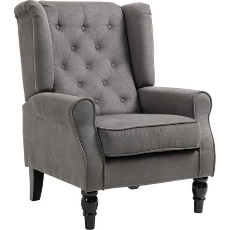 HOMCOM Poltroncina da Camera Stile Francese con Cuscini Sfoderabili Grigio