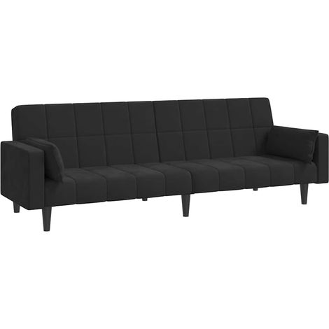 Canapé Sofa-lit à 2 places avec deux oreillers Noir Velours (1/5)