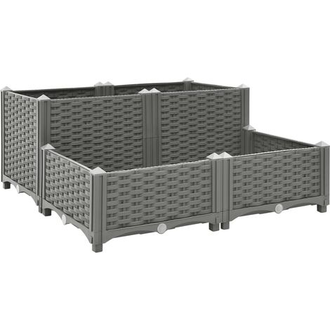 Jardinière bac lit surélevé plantes fleurs terrasse jardin 80 x 80 x 38 cm polypropylène gris (1/5)