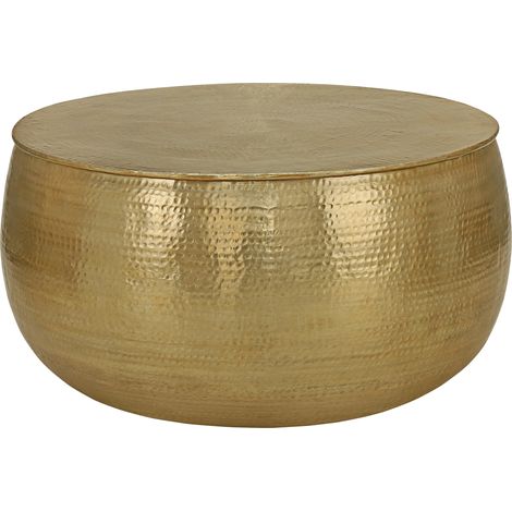 WOMO-DESIGN Couchtisch Ø 90x45 cm Gold, Unikat, Hammerschlag-Optik, Handgefertigter Beistelltisch, Orientalischer Wohnzimmertisch, Runde Tisch, Aluminium Loungetisch, Metall Tisch, Flacher Sofatisch