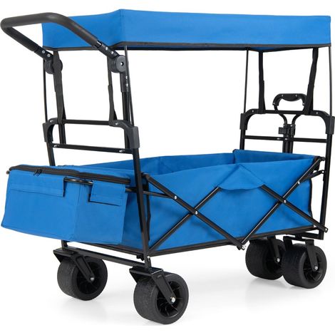 Faltbarer Bollerwagen mit abnehmbarem Verdeck, verstellbaren Griffen, blau