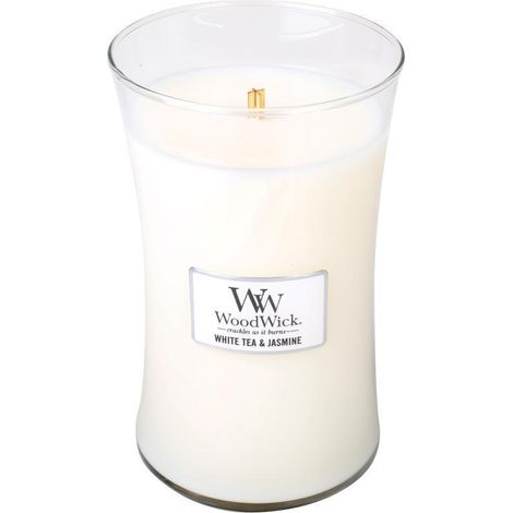 WoodWick Té blanco y Jazmín Vela perfumada blanca