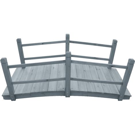Pont de jardin décoratif en bois de sapin massif avec balustrade Gris 140 x 60 x 56 cm (1/4)
