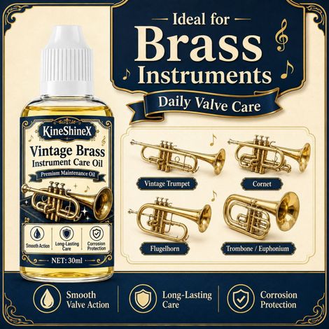 KineShineX Vintage Brass Instrument Care Oil - Lubricates and Protects Pistons and Valves for Retro Trumpets, Cornets, and French Horns. (1/4)