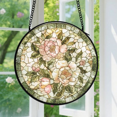 9cm Suspension en vitrail - Attrape-soleil artistique minimaliste élégant coloré, décoration jardin fenêtre, cadeau Noël pour femme, homme, collègue (1/5)