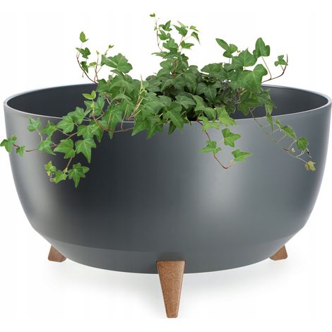 KADAX Blumentopf aus Kunststoff mit drei Einsteckstützen, 47 cm, Anthrazit