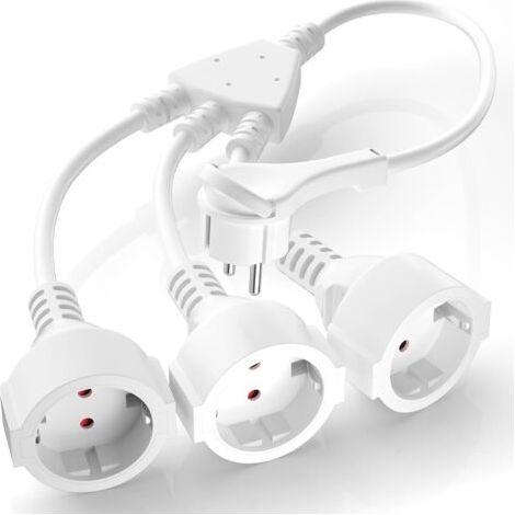 Rallonge d'alimentation double pour prise de courant, IP44, avec 3 prises Schuko, contact de protection, 3 x 1,5 mm², 250 V/16 A, câble en caoutchouc pour la maison, la cuisine, blanc