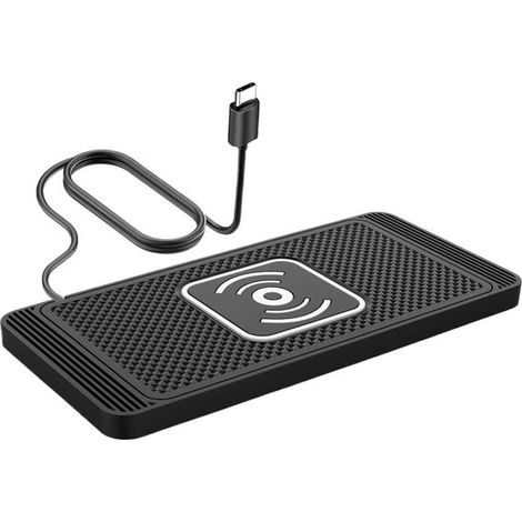 Tappetino di ricarica wireless, 15,8x7,5x0,8 cm, in silicone antiscivolo, caricabatterie per auto con rilevamento automatico, dock di alimentazione sicuro per cruscotto. (1/5)