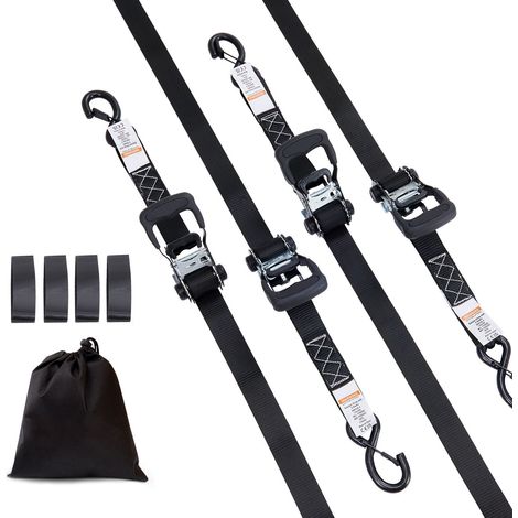 Ratschen-Spanngurte (4er-Set), maximale Belastbarkeit 2362 kg, 4 Premium-Gurte 4 cm x 2,4 m mit gepolsterten Griffen, zur Sicherung von Ladung, Haushaltsgeräten, Gartengeräten und Motorrädern (1/5)