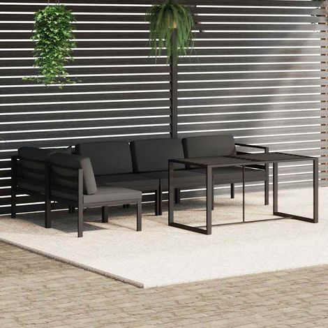 Salon de jardin 6 pcs Ensemble Table et Chaise de Jardin - avec coussins Aluminium Anthracite BV832858 - BonneVie (1/5)
