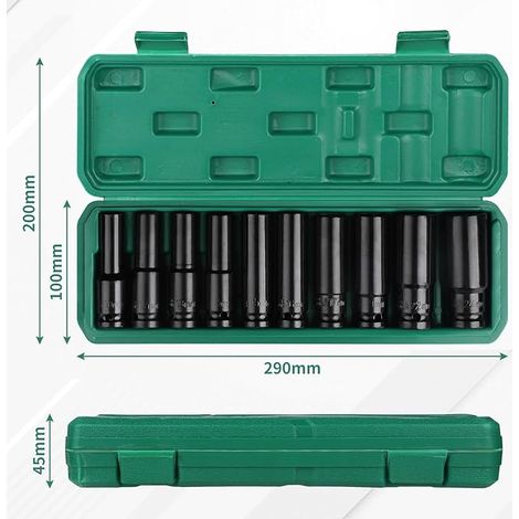 Douille d'impact 10 pièces, set 10, 12, 13, 14, 15, 16, 17, 19, 22, 24 mm, ensemble de douille d'impact avec boîte en plastique (1/5)