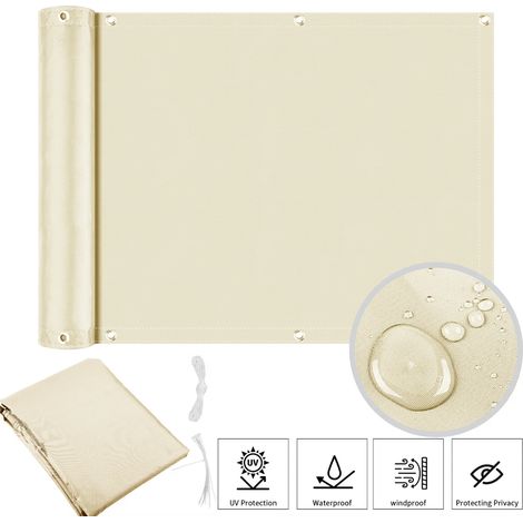 (Jaune clair, 75 x 600 cm) Bâche occultante pour balcon, tissu pare-soleil imperméable, voile d'ombrage pour terrasse (1/4)