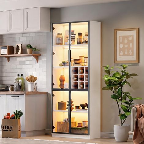 Vitrine haute 80 x 35 x 200 cm avec portes vitrées et LED (1/5)
