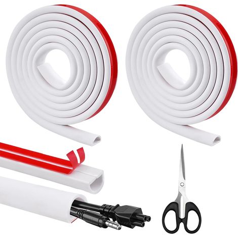 5M Type D Blanc 15  10mm Goulotte de Câble,Apportez Votre Propre Colle arrière Cache Cable TV Mura,Goulotte Electrique,Goulotte Cache Cable et Ciseaux (A) (1/5)