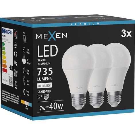 Mexen Nova 3x Ampoule LED E27, A60, 7W, Neutre - 4000K, 735 lm - L100-E27-0740-01x03 (1/3)