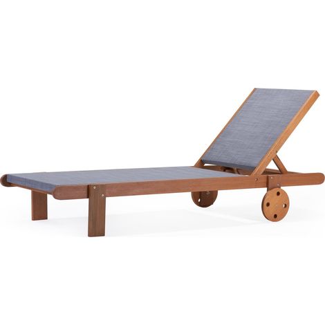 Habitat Et Jardin – Bain de soleil en bois de shorea – Dossier inclinable 4 positions – Assise en textilène – 193 x 71 x 80 cm – Gris