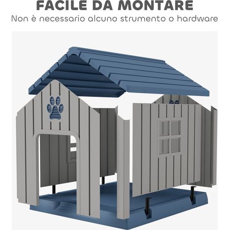 Niche d'extérieur étanche pour chiens de taille moyenne, avec fond surélevé et fenêtres, 85 x 79 x 82 cm, grise (1/4)