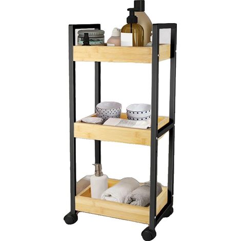 Chariot de Salle de Bain, Design Gain de Place, Construction Robuste, noir (1/2)