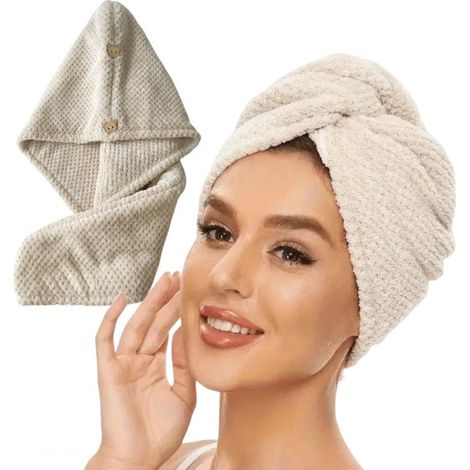 Cuffia/asciugamano beige per capelli, 65 x 25 cm REC52WZ2