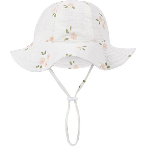 Chapeau de soleil pour bébé, seau en coton avec liens à nouer et bord large, chapeau d'été pliable pour fille, chapeau de soleil décontracté (1/5)