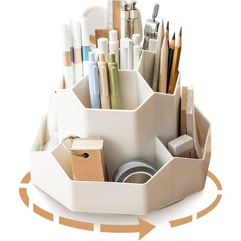 Portalápices giratorio, organizador de escritorio de 9 compartimentos, gran capacidad mejorada, rotación de 360°, puede contener lápices, bolígrafos de colores y diversos artículos de papelería (Blanc (1/5)
