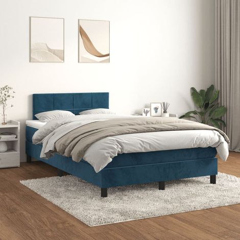 Lit à sommier tapissier et matelas, Lit double, Lit adulte Bleu foncé 120x200cm Velours GSW99519 (1/5)