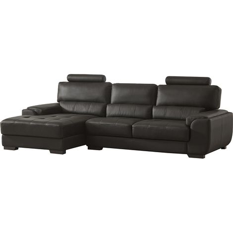 Vente-Unique – Canapé d'angle convertible 5 places en cuir de vachette noir – Têtières réglables – Longueur 275 cm – Confort équilibré (1/4)
