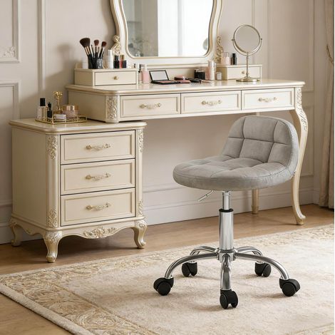 Chaise de bureau en velours gris clair 56,5-68 cm, pivotante 360°, soutien lombaire, vérin à gaz (1/5)