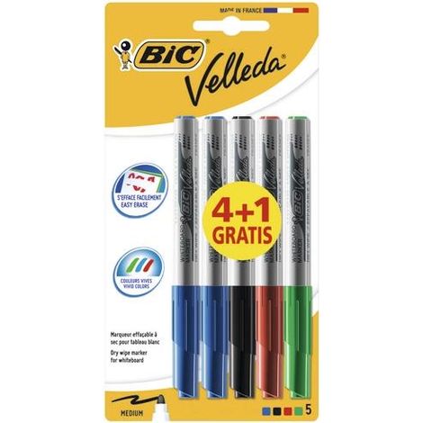 Velleda pennarello 1741 per lavagna bianca punta tonda assortiti in blister - 4+1 in omaggio -