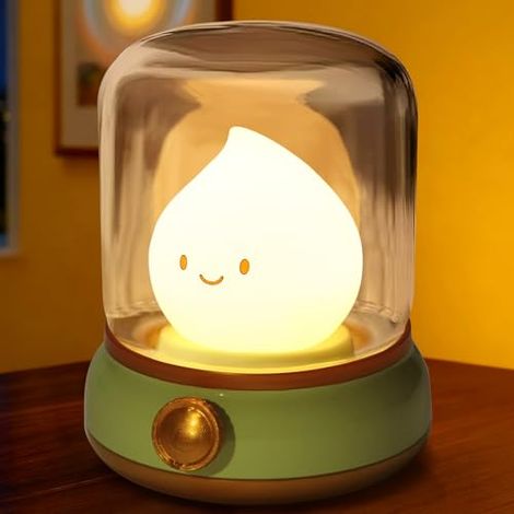 Veilleuse rechargeable à effet flamme et intensité variable, 2 modes, style vintage, idéale pour la décoration de chambre ou de bureau, cadeau d'anniversaire ou de Noël, vert forêt (1/5)