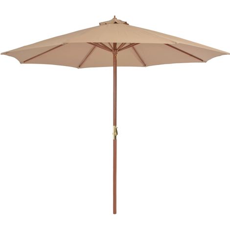 Parasol d'extérieur avec mât en bois 300 cm taupe