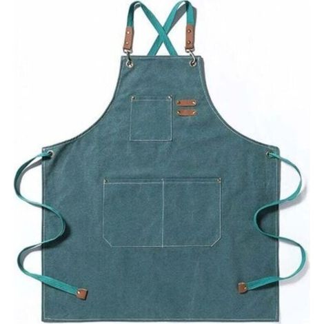 Tablier de chef, tablier de jardinage en toile de coton avec grandes poches pour hommes et femmes, bavoir de cuisine, tablier de jardinage réglable et résistant - Vert (1/4)