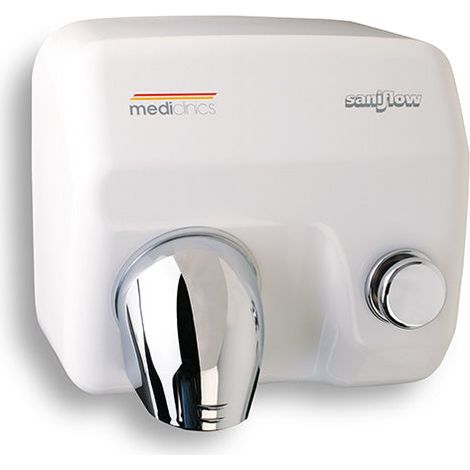 Asciugamani Elettrico Aria Calda a Pulsante in Acciaio Bianco Mediclinics Saniflow E05